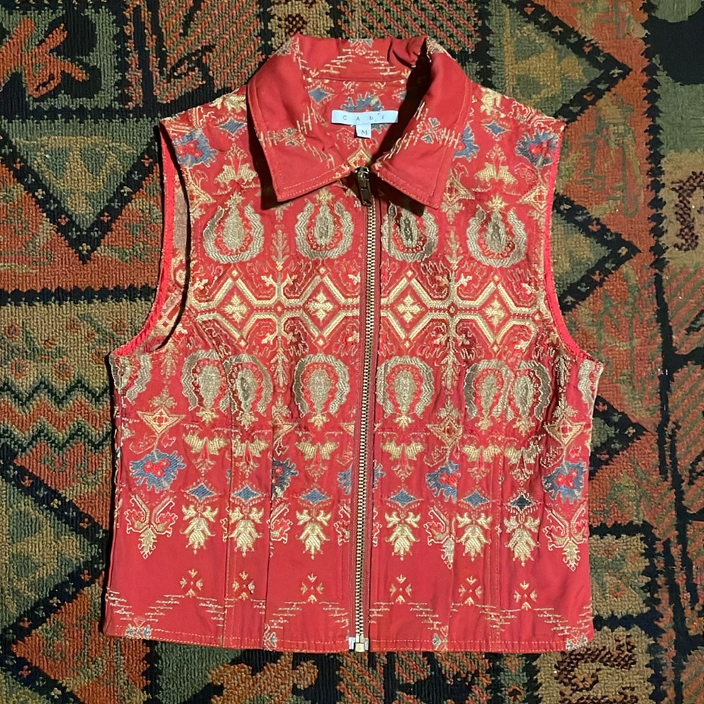 Cabi brocade vest red, gold, and blue Size M